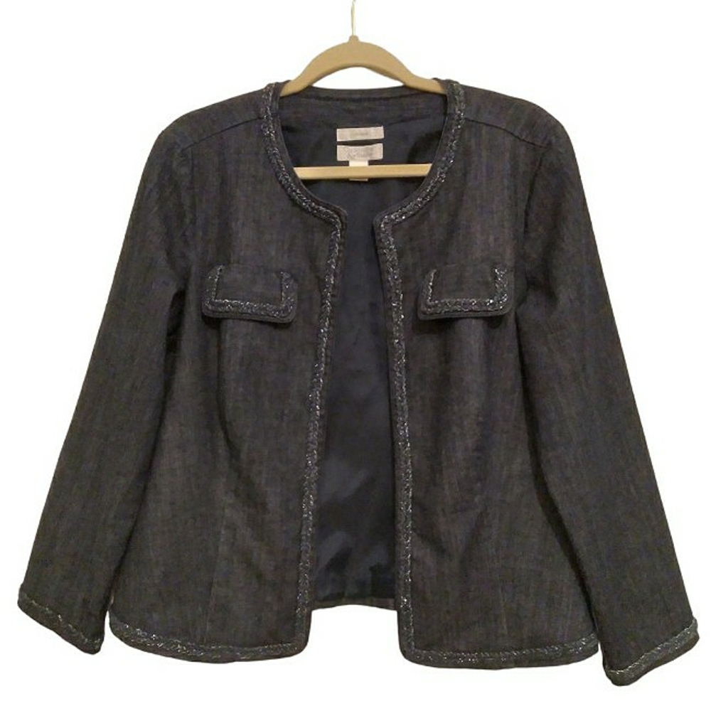 Christopher & Banks Open, Sparkling Braided Edges, Chic Jean Jacket